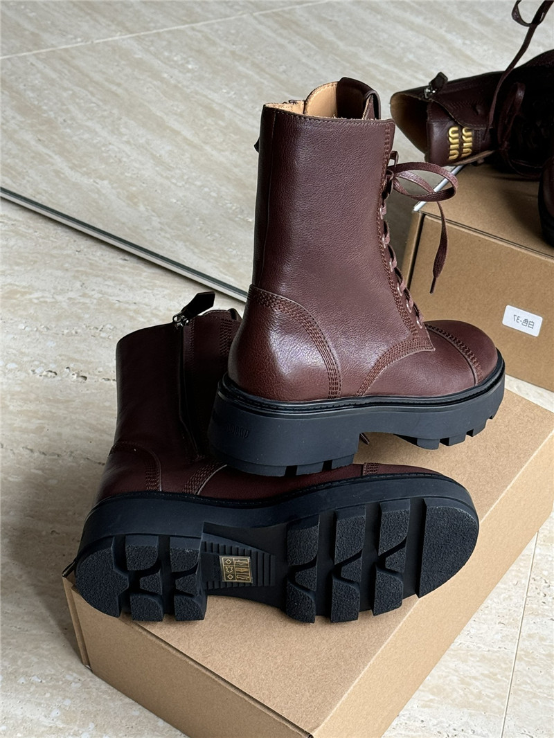 Miu Miu Burgundy Leather Lace-Up Boot