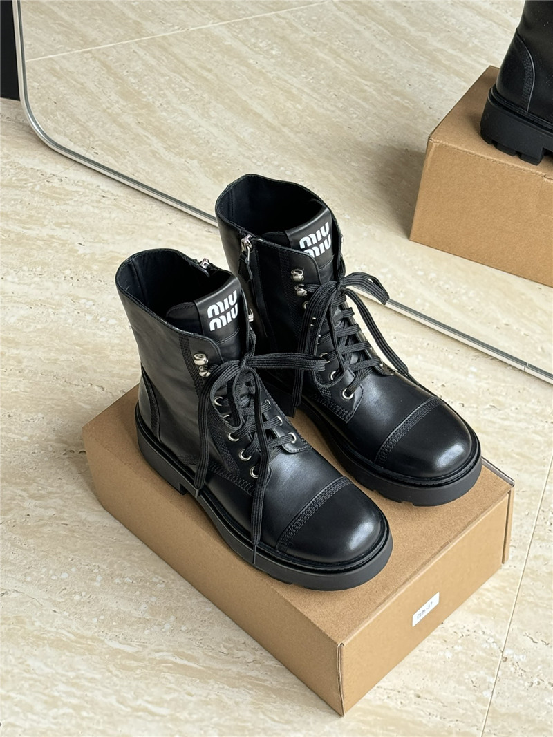 Miu Miu Leather Lace-Up Boot in Black