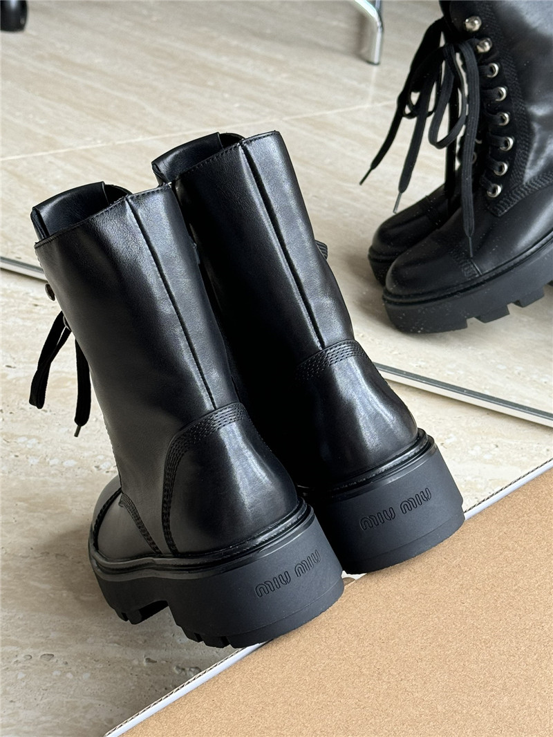 Miu Miu Leather Lace-Up Boot in Black