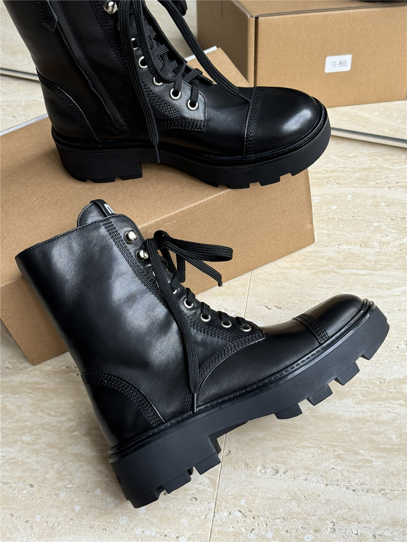 Miu Miu Leather Lace-Up Boot in Black