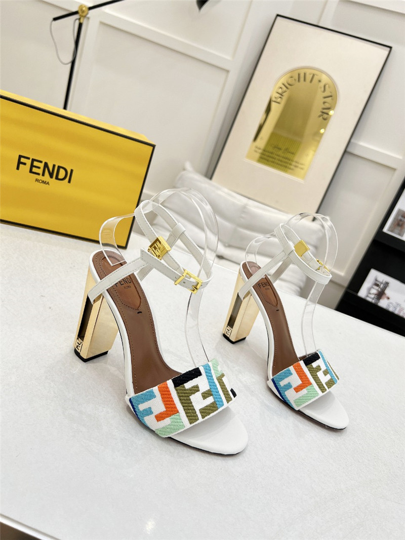F**di delfina multicolor ff fabric high-heeled sandals white
