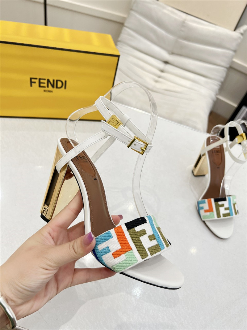 F**di delfina multicolor ff fabric high-heeled sandals white