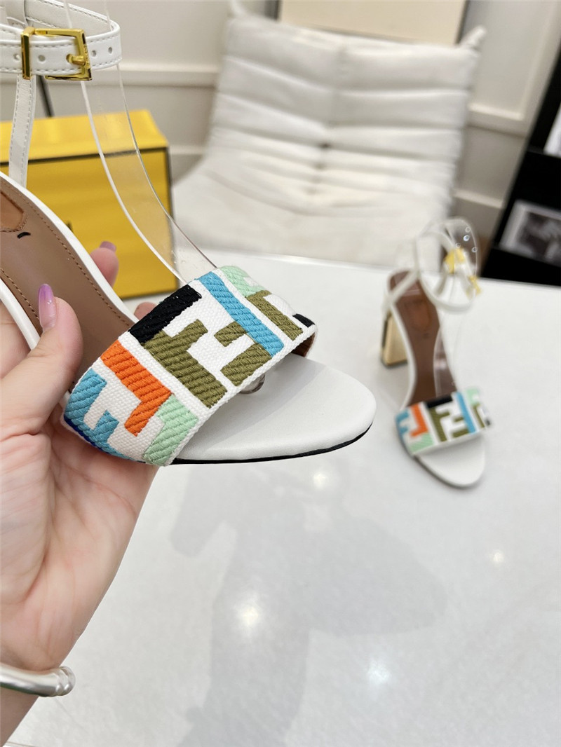 F**di delfina multicolor ff fabric high-heeled sandals white