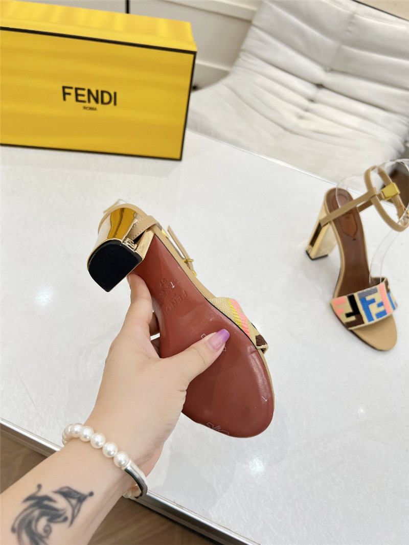 F**di delfina multicolor ff fabric high-heeled sandals natural