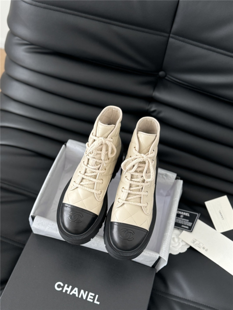 Ch**el quilted beige suede lace-up ankle boots