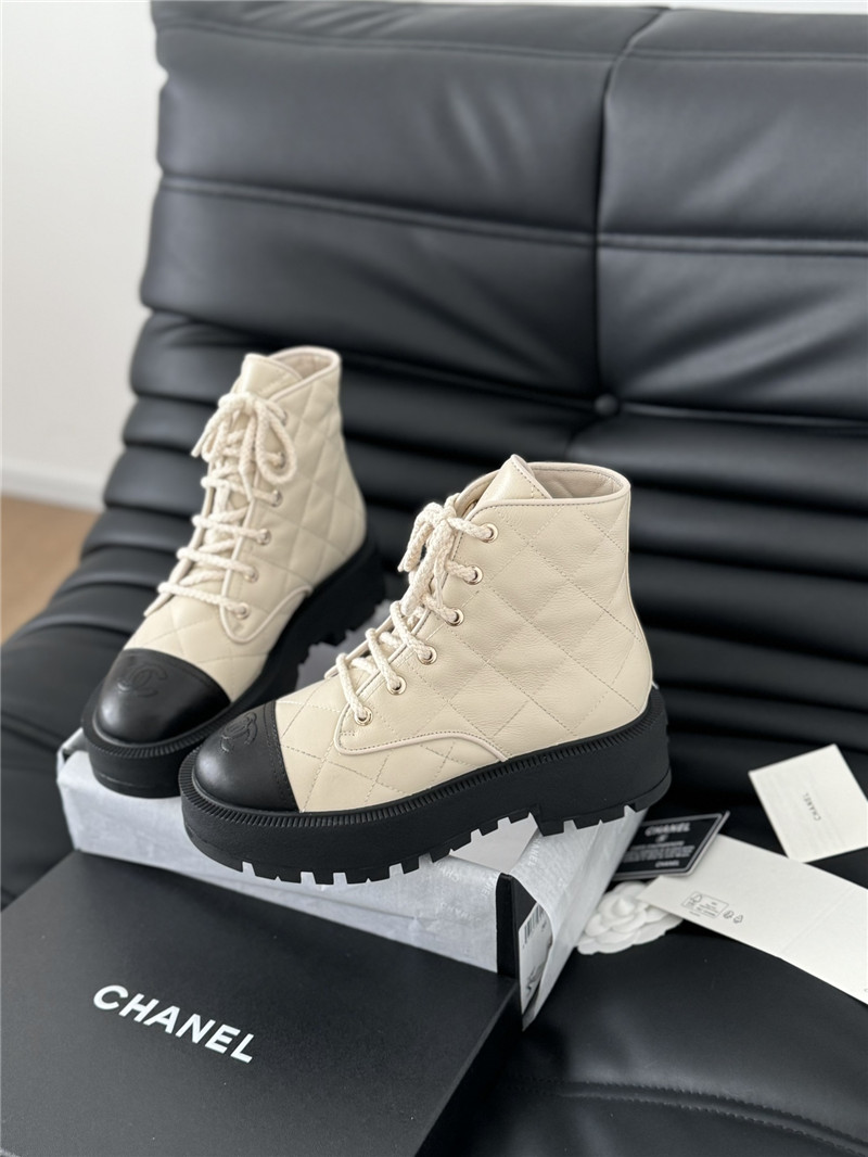 Ch**el quilted beige suede lace-up ankle boots