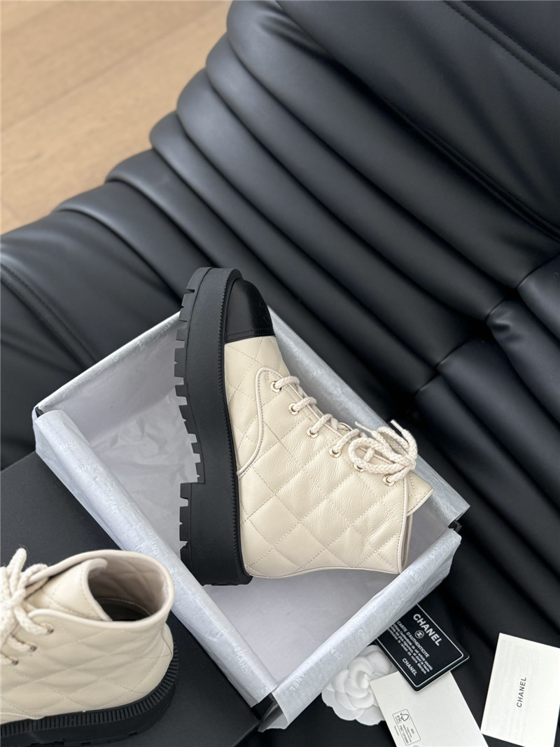 Ch**el quilted beige suede lace-up ankle boots