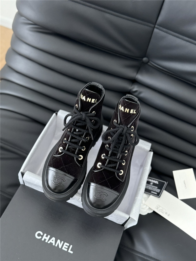 Ch**el quilted suede lace-up ankle boots