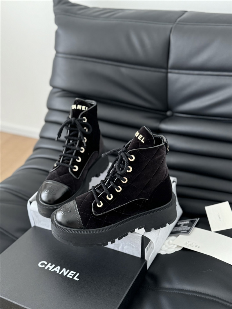 Ch**el quilted suede lace-up ankle boots