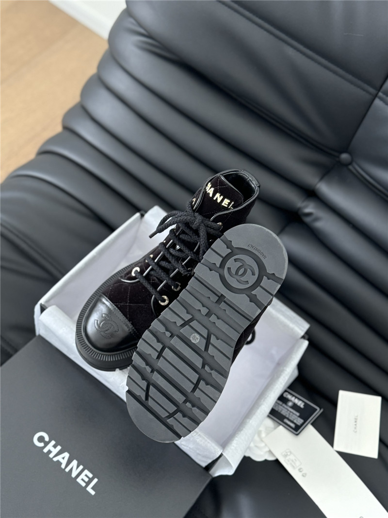 Ch**el quilted suede lace-up ankle boots