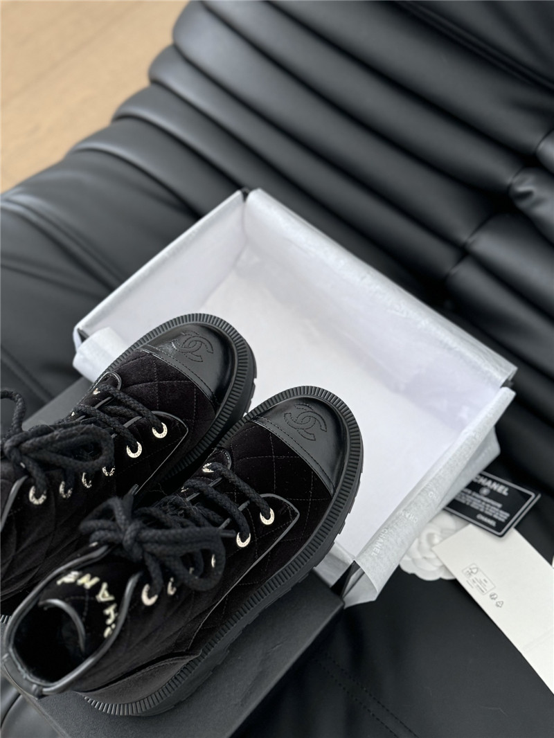 Ch**el quilted suede lace-up ankle boots