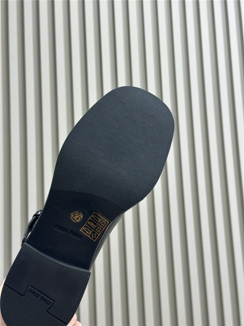 Miu Miu Brushed Leather T-Strap Brogue Shoes Black