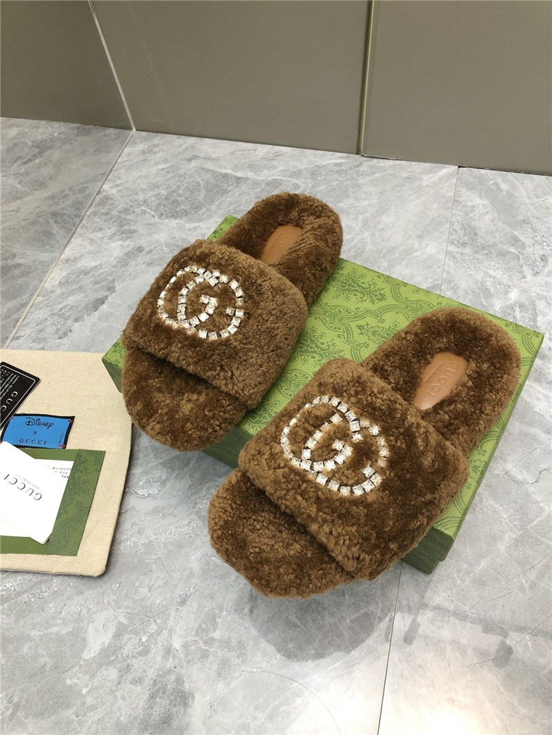 Gvc*1 rhinestone gg shearling slides brown
