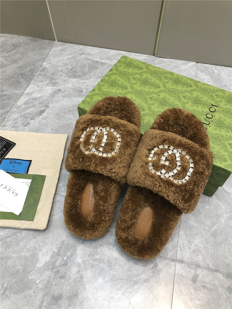 Gvc*1 rhinestone gg shearling slides brown