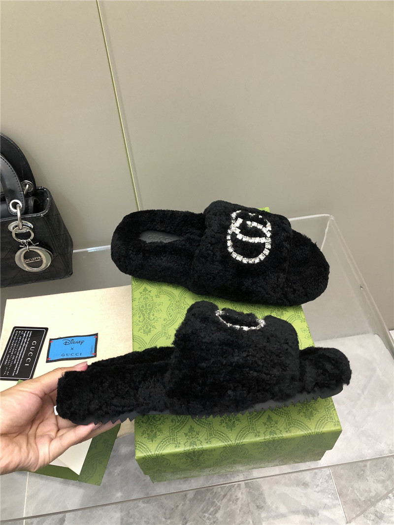 Gvc*1 rhinestone gg shearling slides black