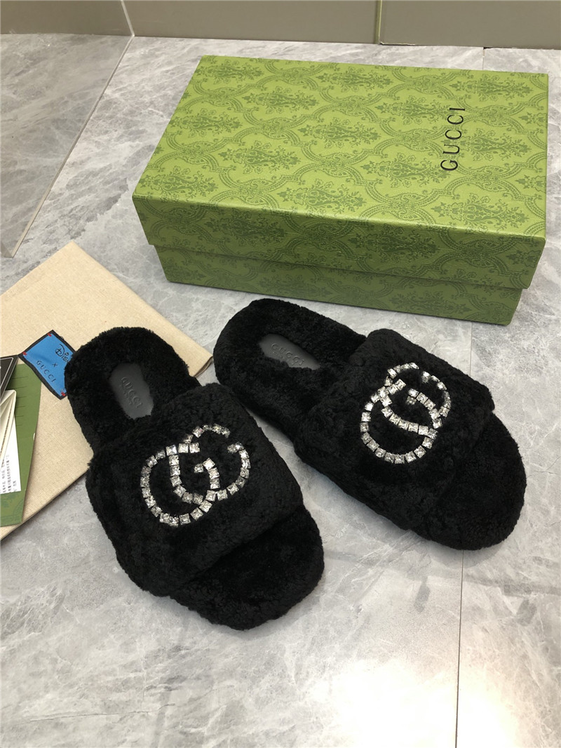 Gvc*1 rhinestone gg shearling slides black