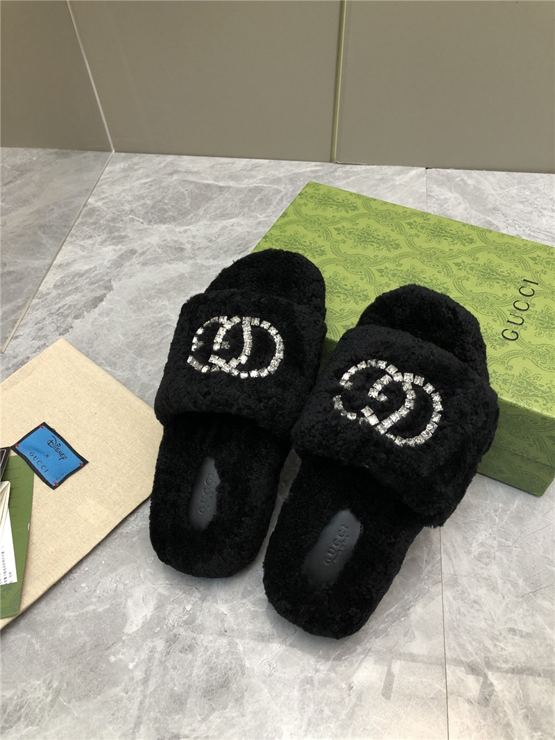 Gvc*1 rhinestone gg shearling slides black