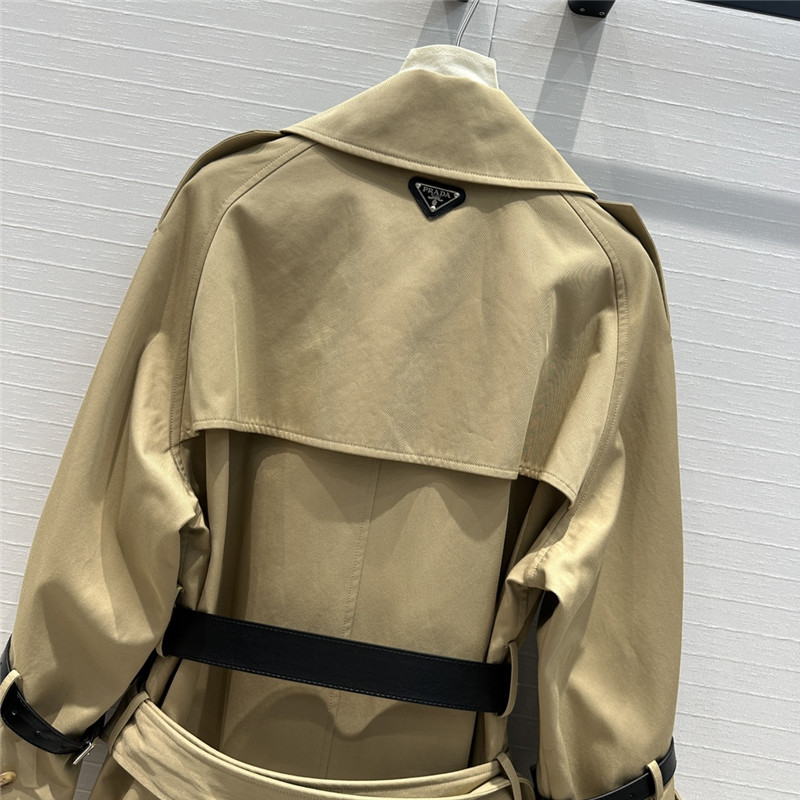 Pra*a waisted long trench coat replica clothing