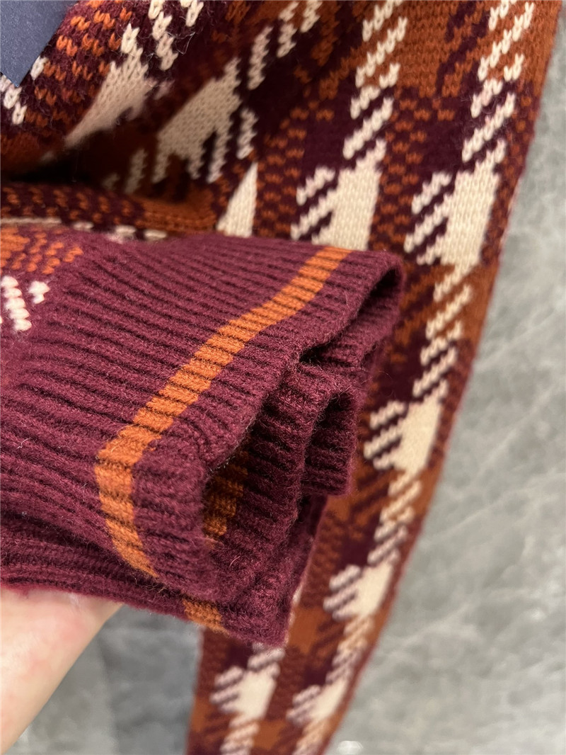 Pra*a check round neck knitted cardigan replica clothing