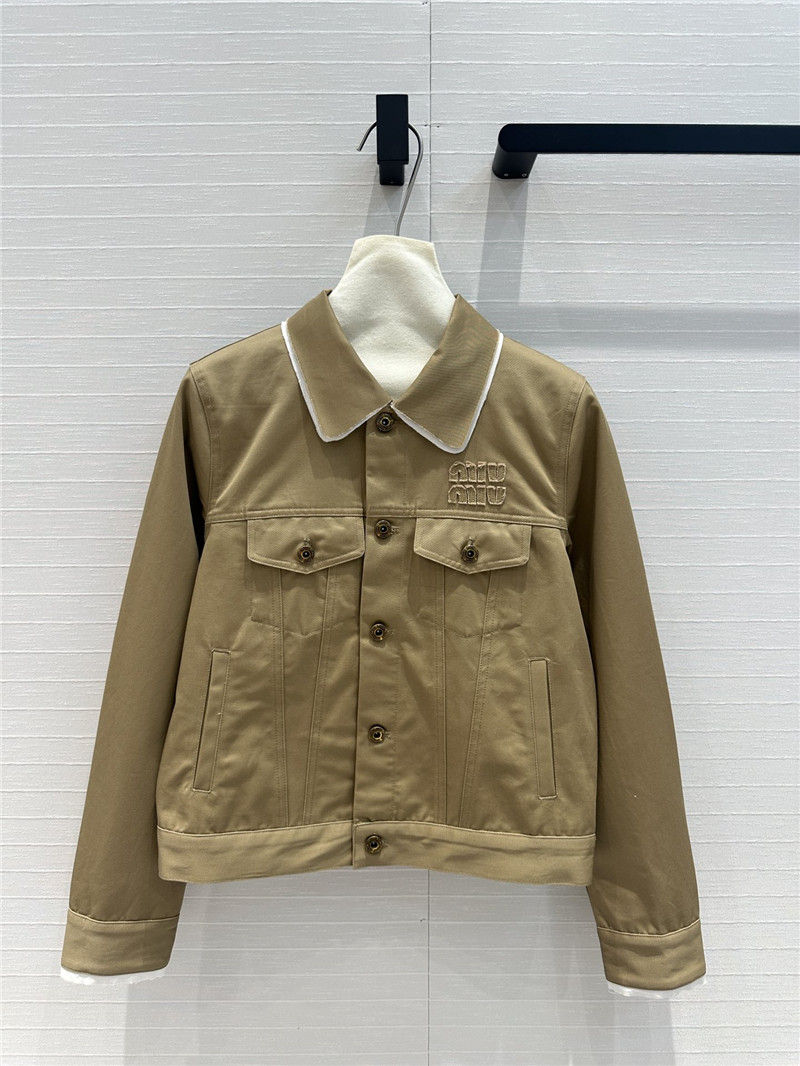 M1um1u khaki contrast lapel jacket replica clothes