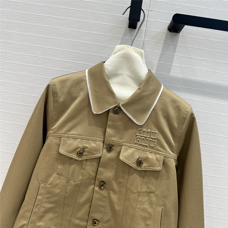 M1um1u khaki contrast lapel jacket replica clothes