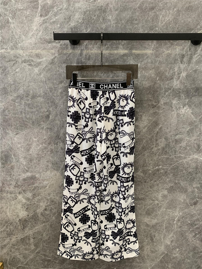 Ch**el elastic waist wide leg pants replica clothes