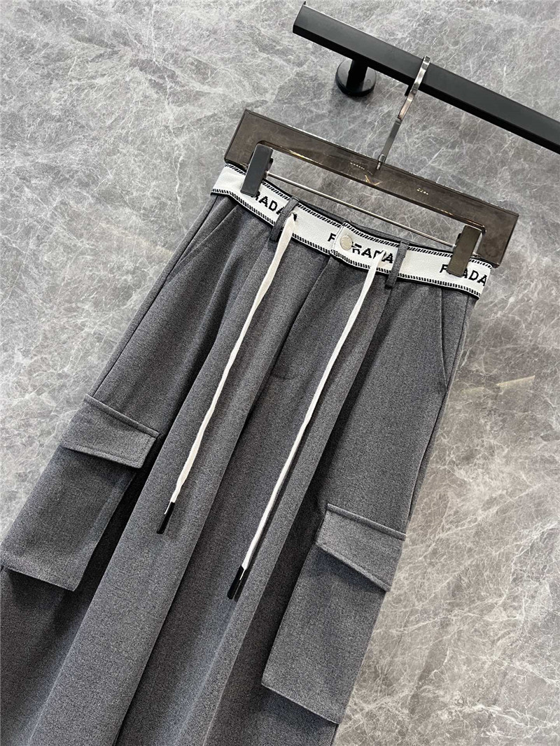 Pra*a letter webbing waist drawstring overalls replica clothes