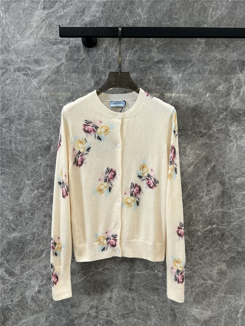 Pra*a floral wool knitted cardigan replica clothes