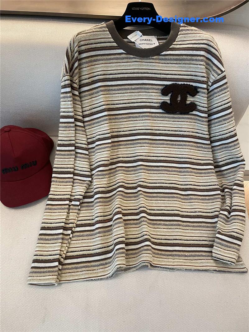 Ch**el round neck striped long sleeve replica designer clothes
