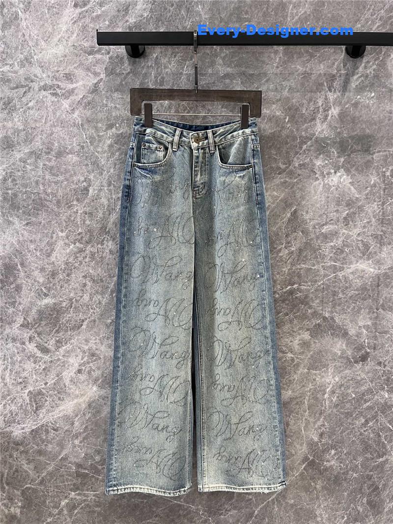 A1exa*der wang rhinestone denim trousers replicas clothes
