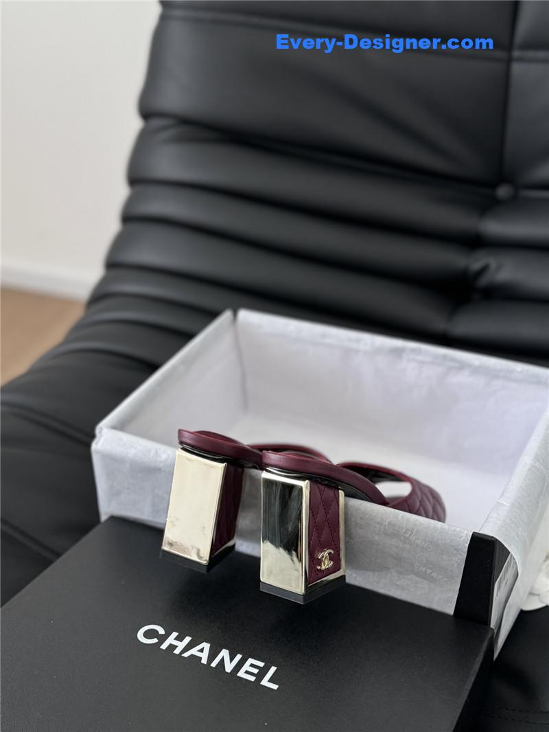 Ch**el burgundy lambskin quilted open toe mary jane mules