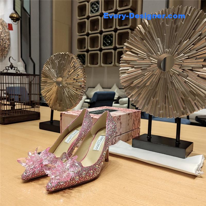 J1m*y Ch00 crystal covered rose mix pointy toe pumps