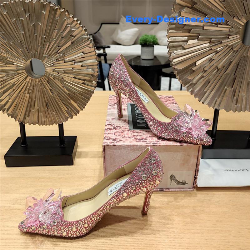 J1m*y Ch00 crystal covered rose mix pointy toe pumps