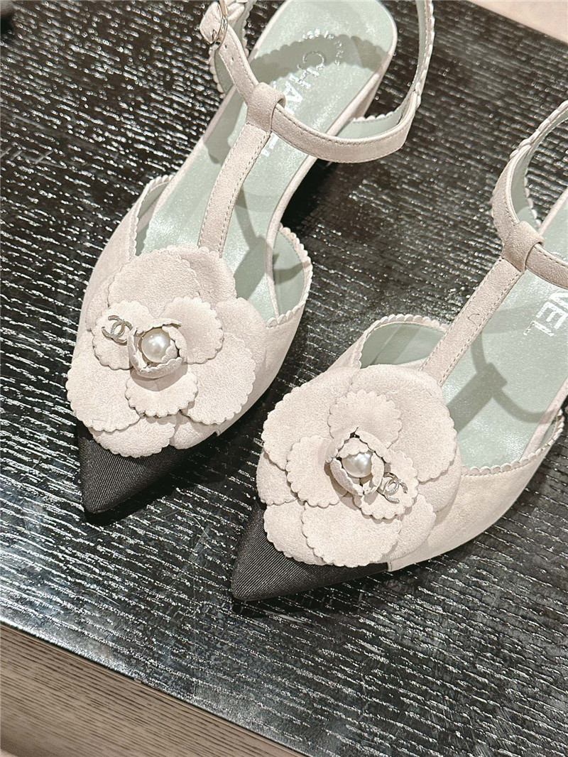 Ch**el camellia slingback flats white suede leather