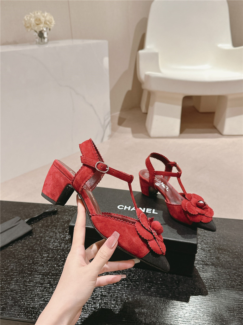 Ch**el camellia slingback flats red suede leather