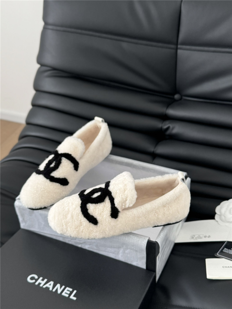 Ch**el shearling loafer flats in ivory