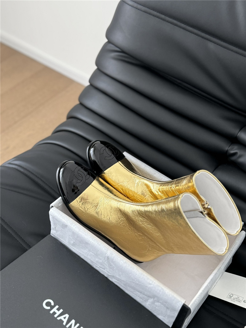 Ch**el gold calfskin zipper ankle boots