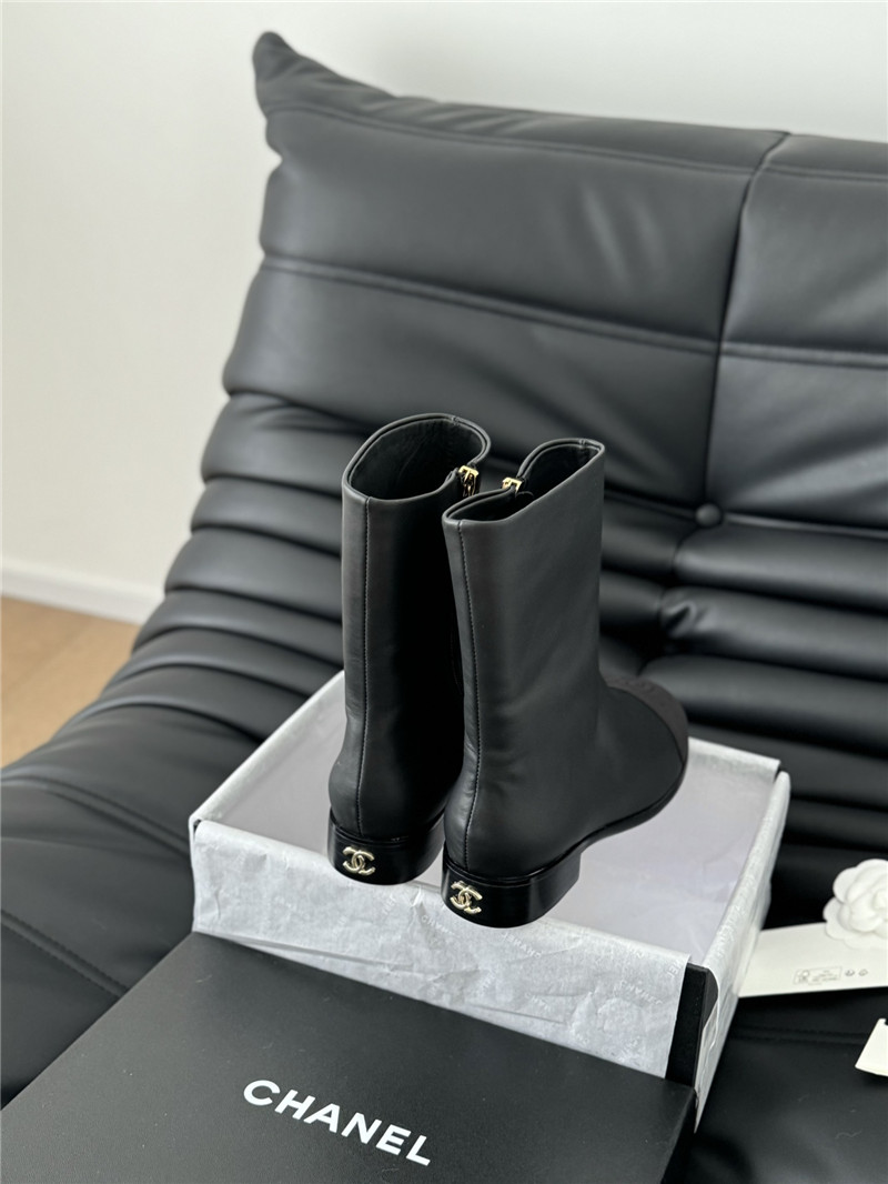 Ch**el calfskin zipper ankle boots