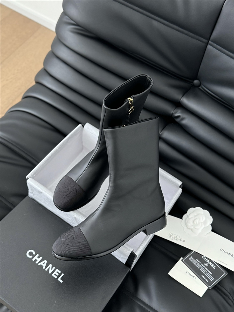 Ch**el calfskin zipper ankle boots
