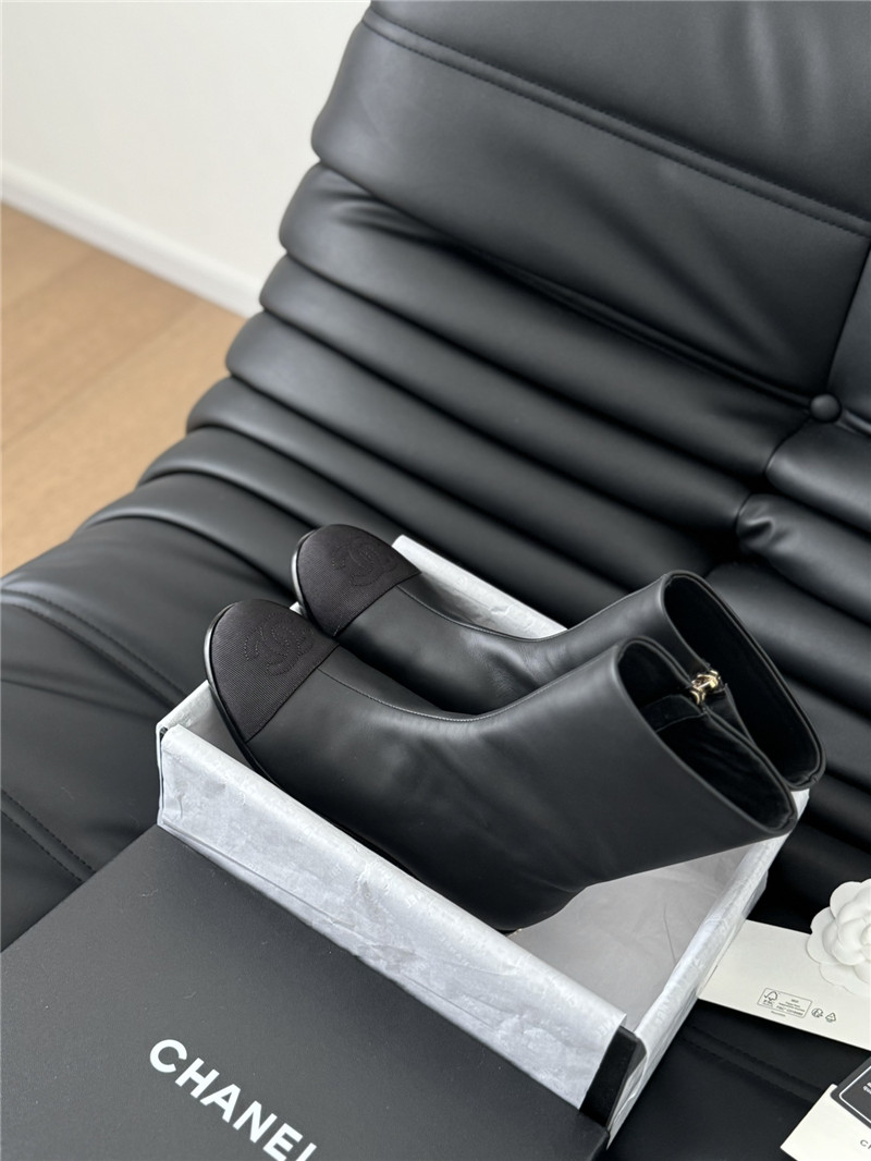 Ch**el calfskin zipper ankle boots