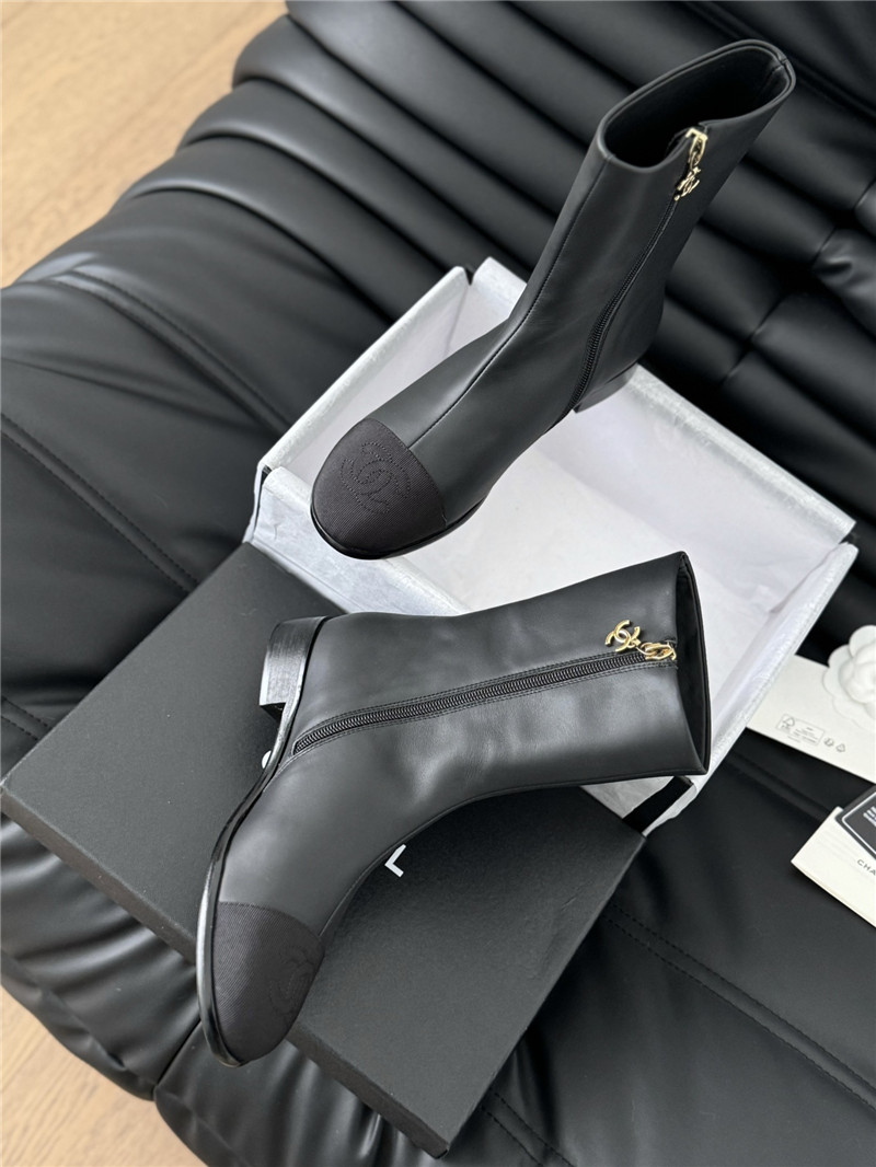 Ch**el calfskin zipper ankle boots