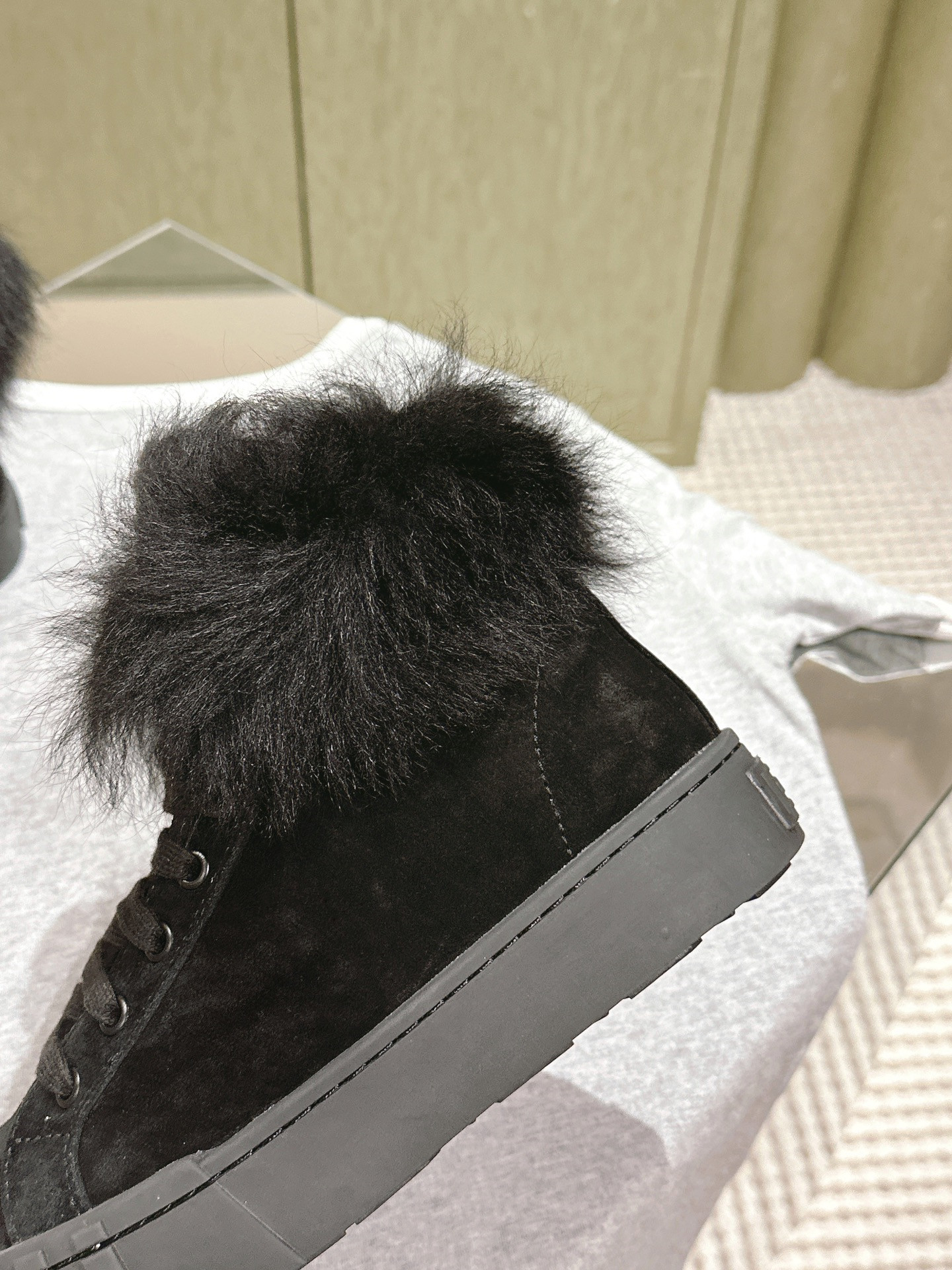 Miu Miu High-Top Black Shearling-Lined Sneakers