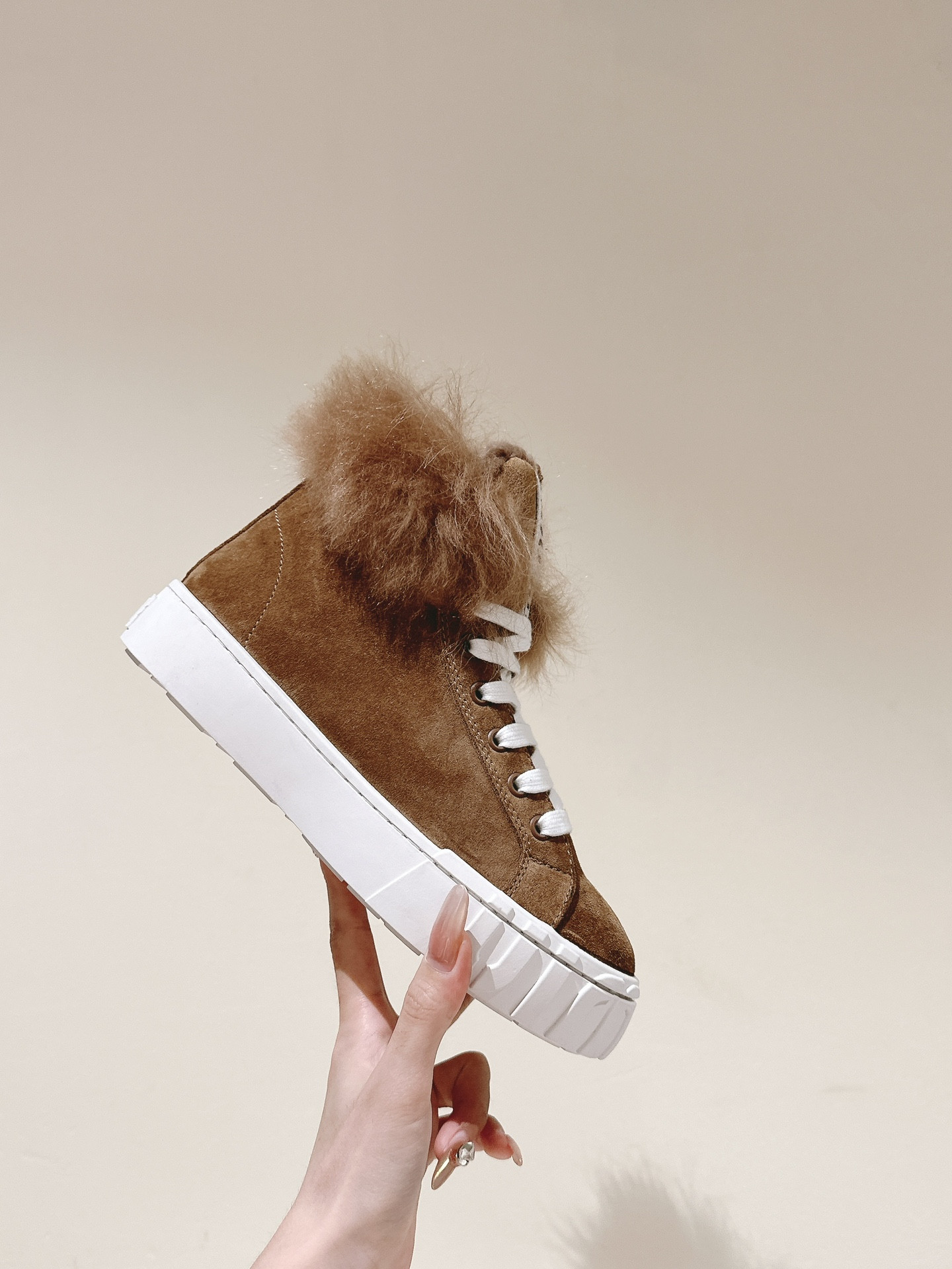 Miu Miu High Top Shearling-Lined Suede Sneakers
