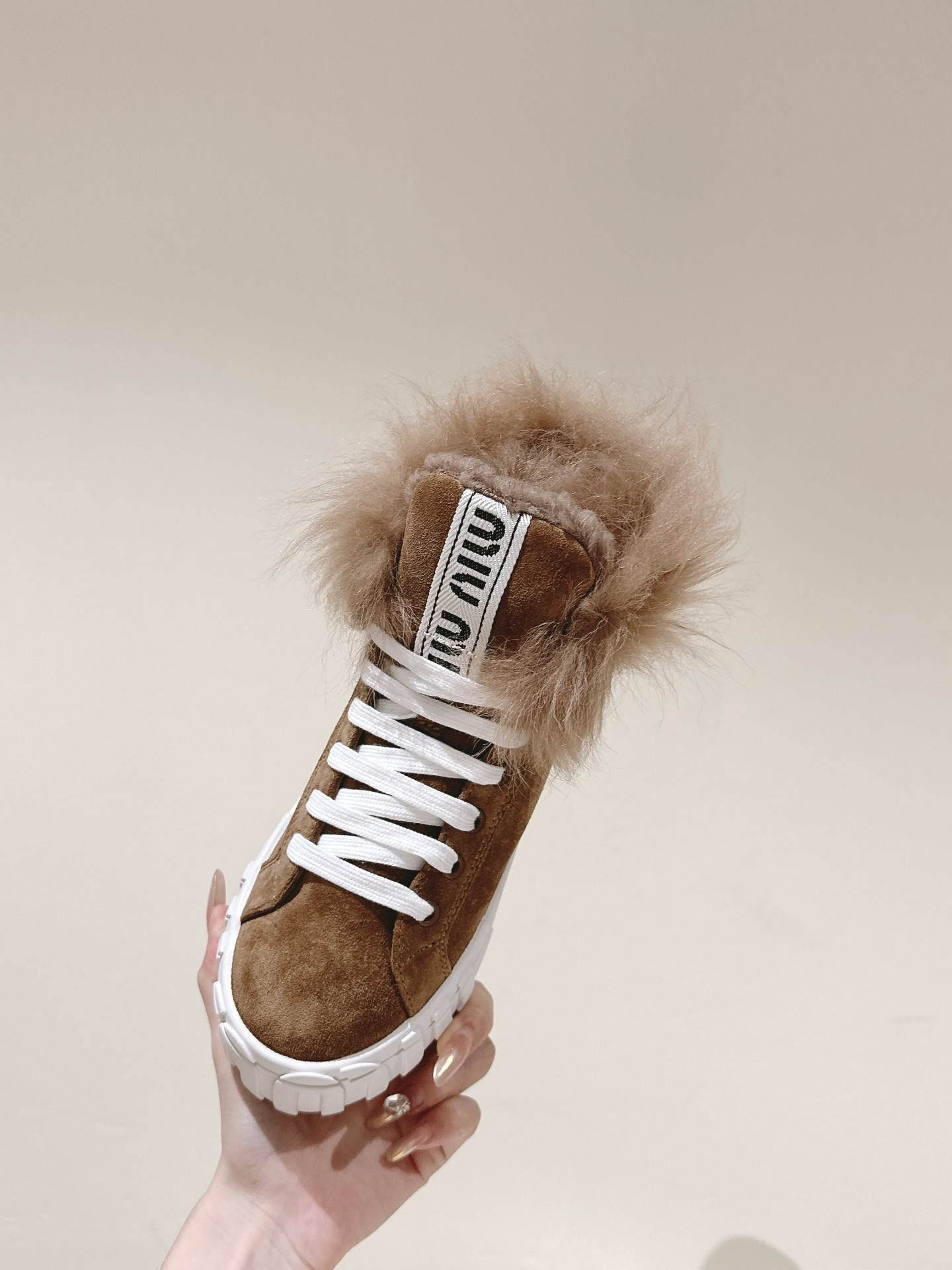 Miu Miu High Top Shearling-Lined Suede Sneakers