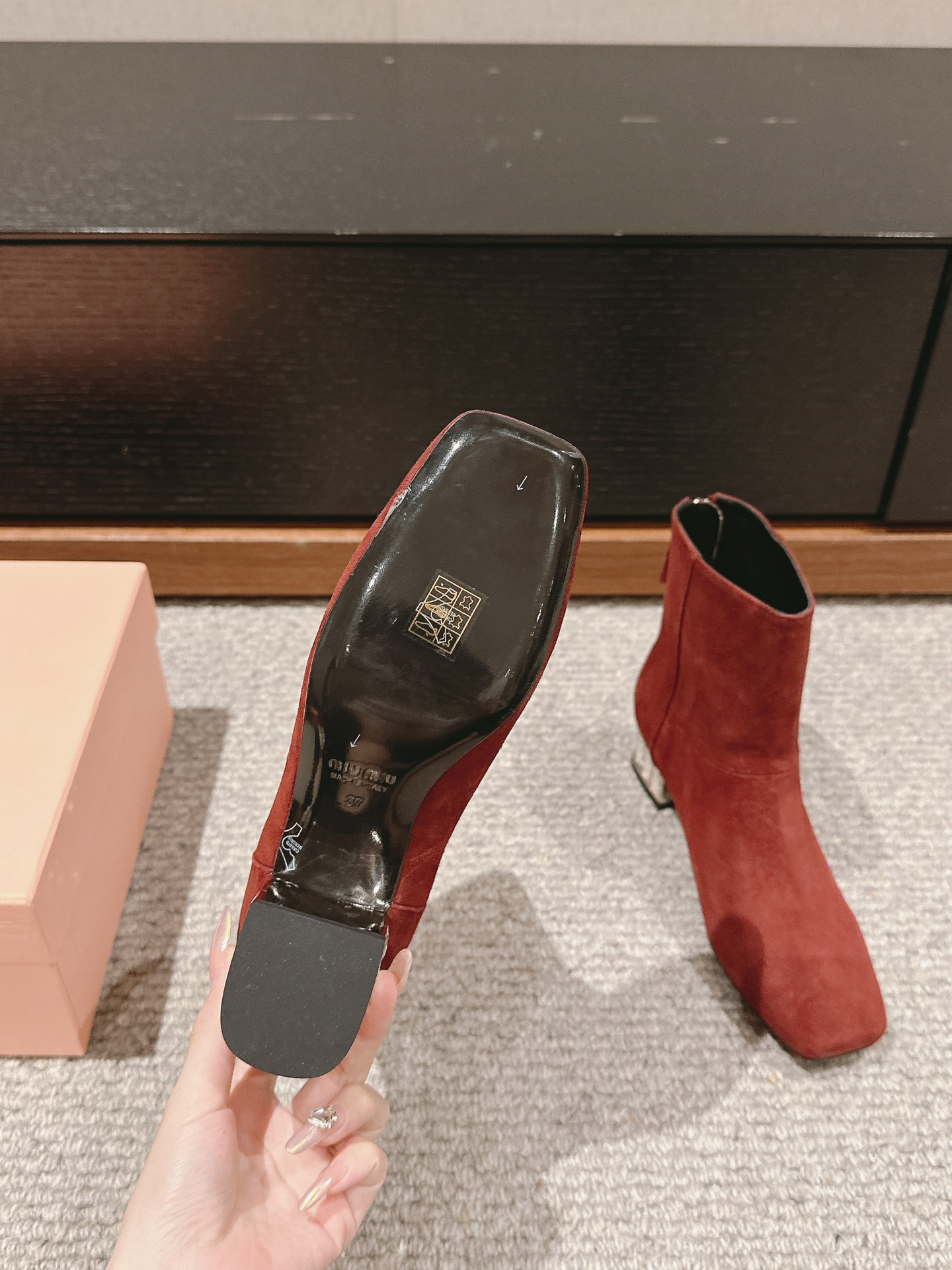 Miu Miu Women’s Burgundy Suede Ankle Boots