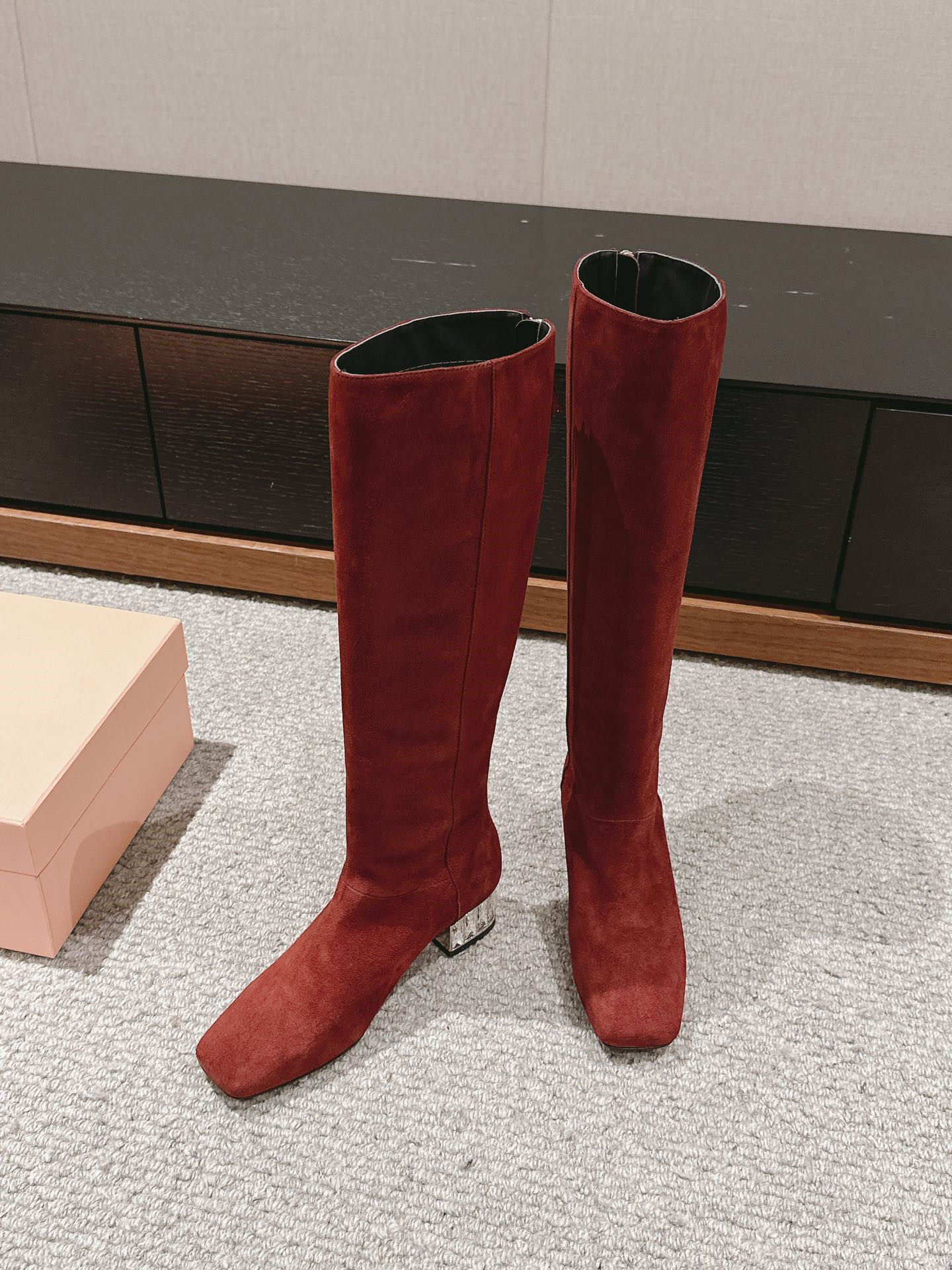 Miu Miu Women’s Burgundy Suede Keen High Boots
