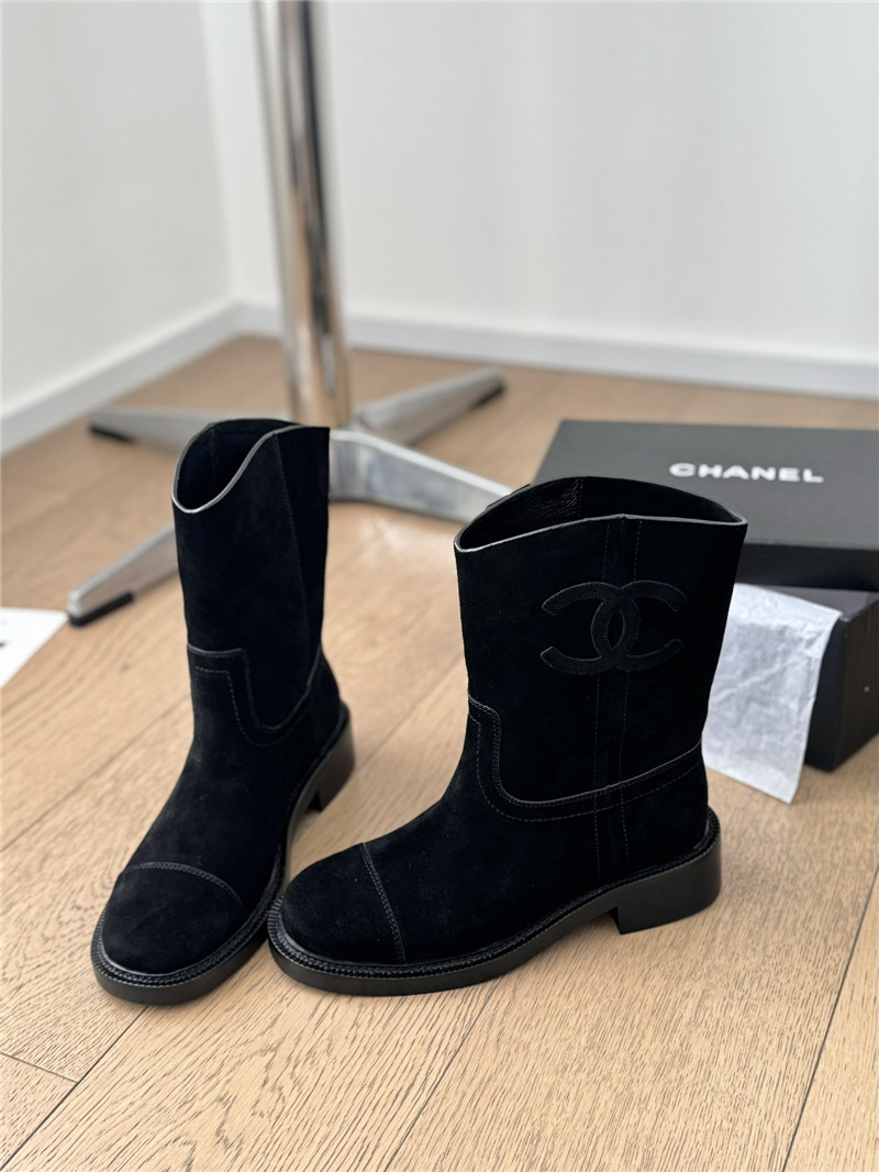 Ch**el logo black suede ankle boots women