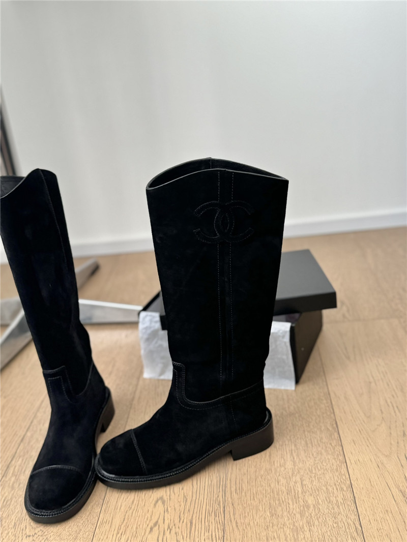 Ch**el logo suede knee-high boots