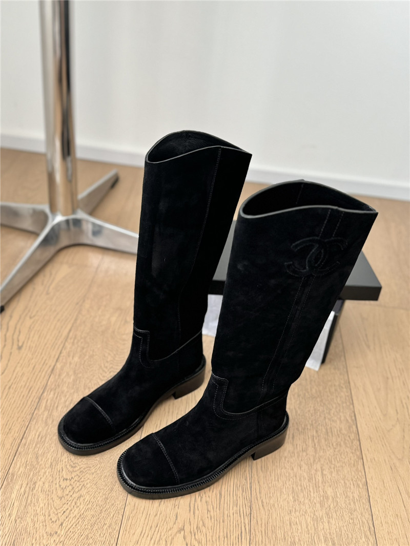 Ch**el logo suede knee-high boots