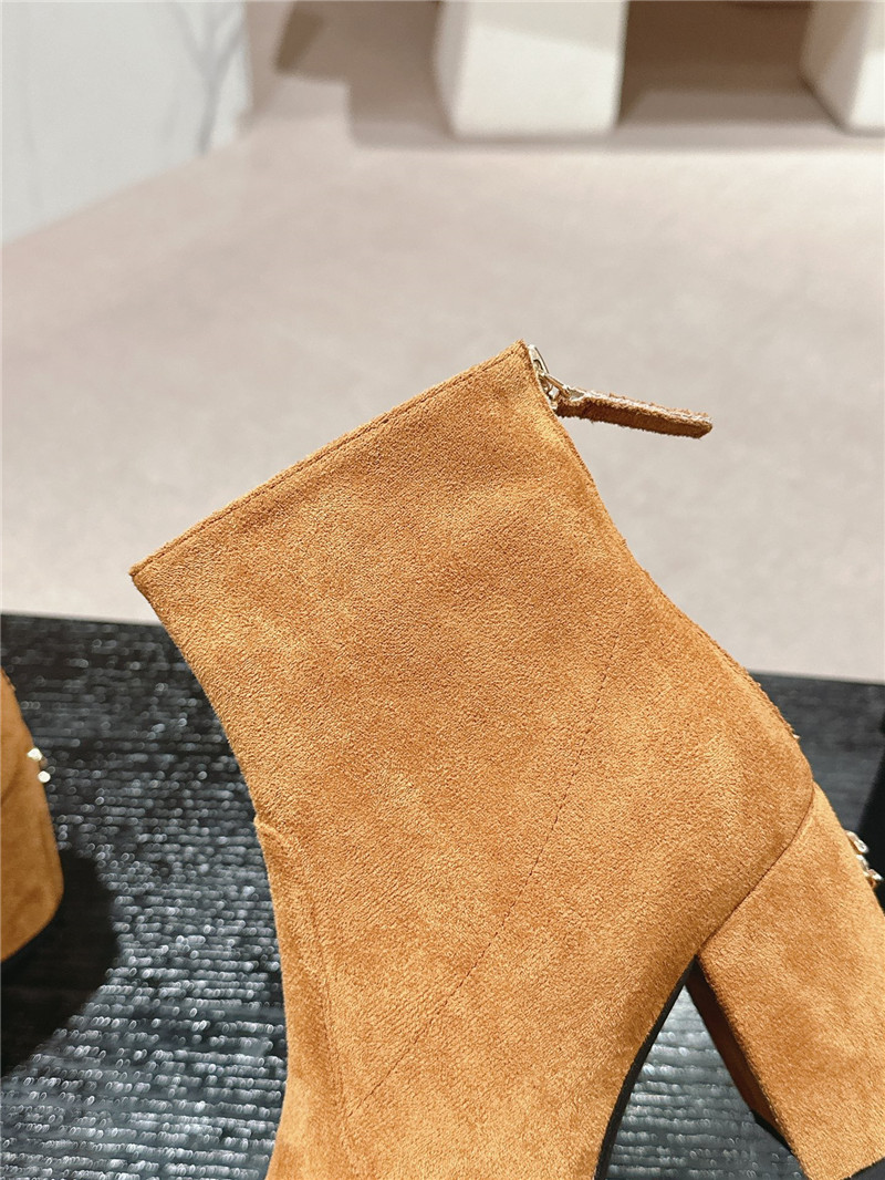 Ch**el brown suede calfskin block heel ankle boots